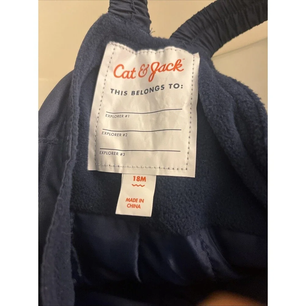 Cat & Jack Snow Unisex Baby Bib Snowsuit 1 Piece Size 18 Months Navy Blue